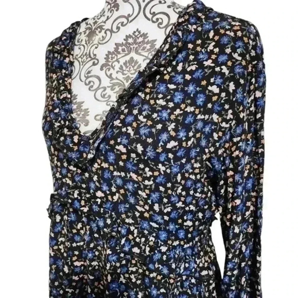 ZARA Dress Floral Mini Long Sleeves Black Blue Yellow Chiffon Y2K Women's Med - Picture 6 of 16